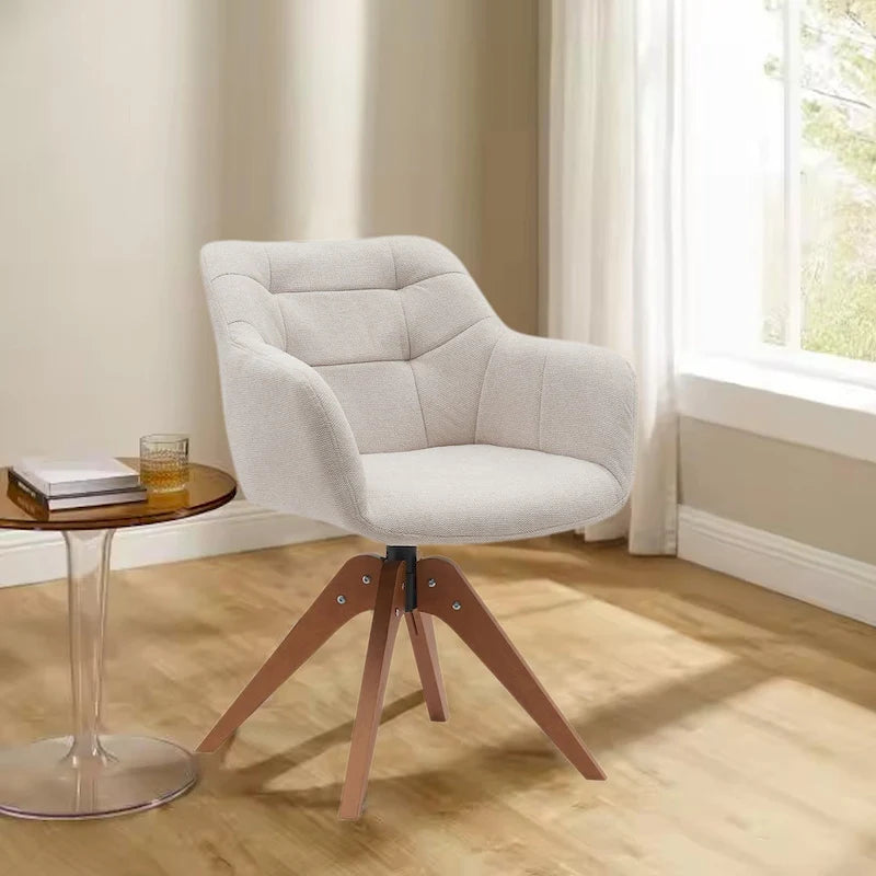 360° Swivel Fabric Accent Armchair with Oak Wood Legs