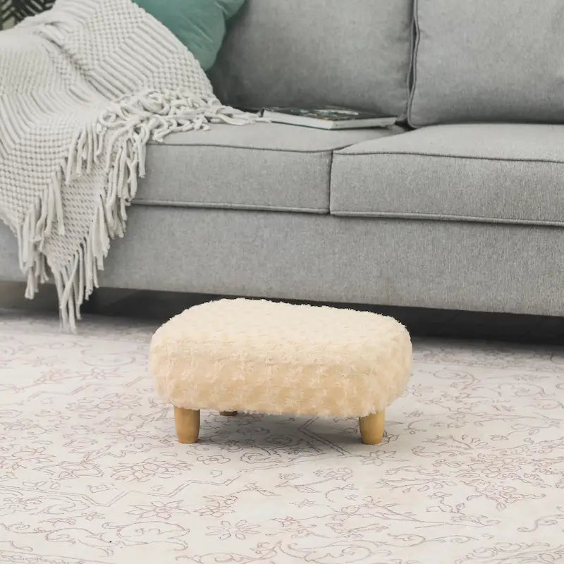 U-Shape Fabric Ottoman Footstool with Wood Legs