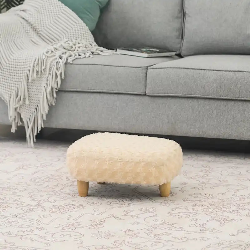 U-Shape Fabric Ottoman Footstool with Wood Legs