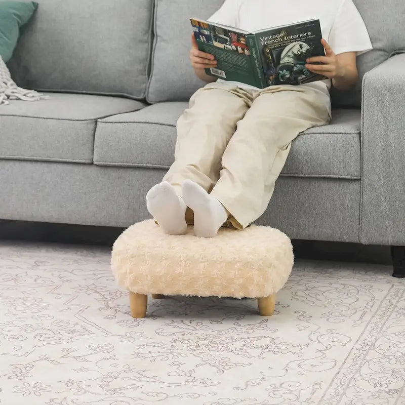 U-Shape Fabric Ottoman Footstool with Wood Legs