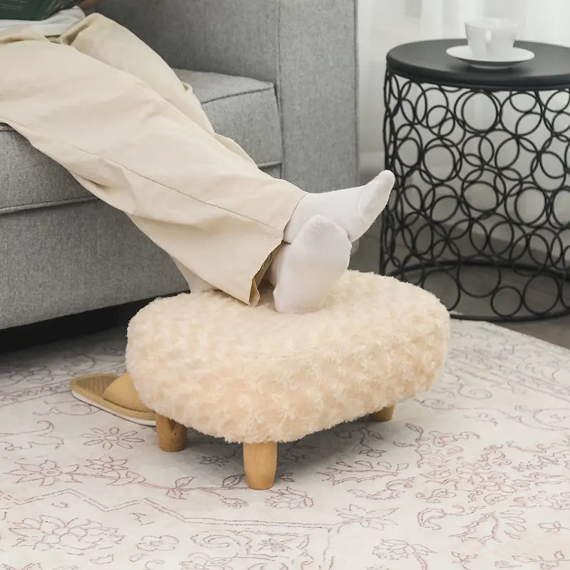 U-Shape Fabric Ottoman Footstool with Wood Legs