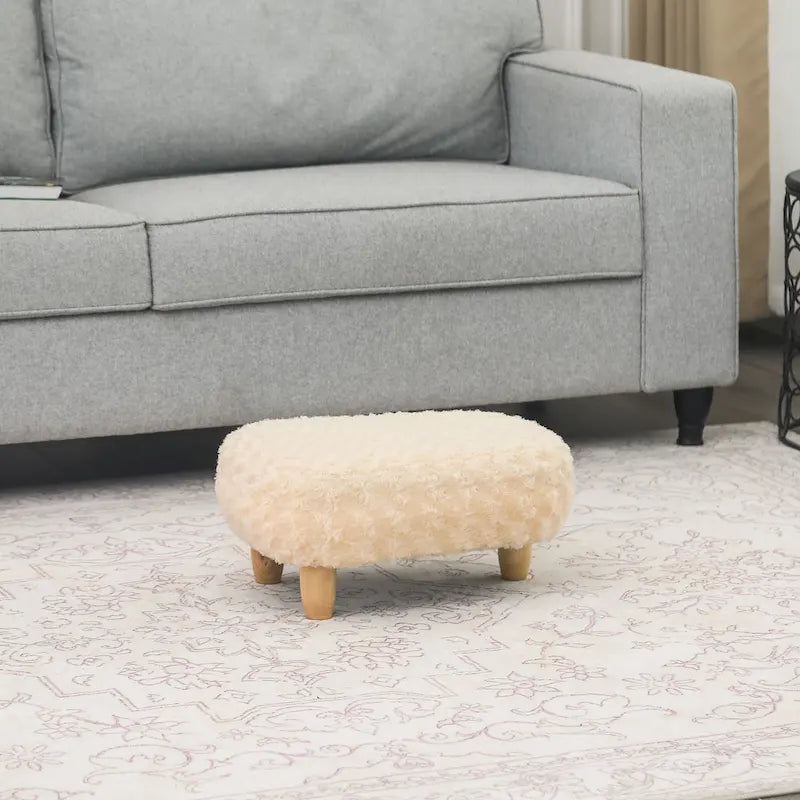 U-Shape Fabric Ottoman Footstool with Wood Legs