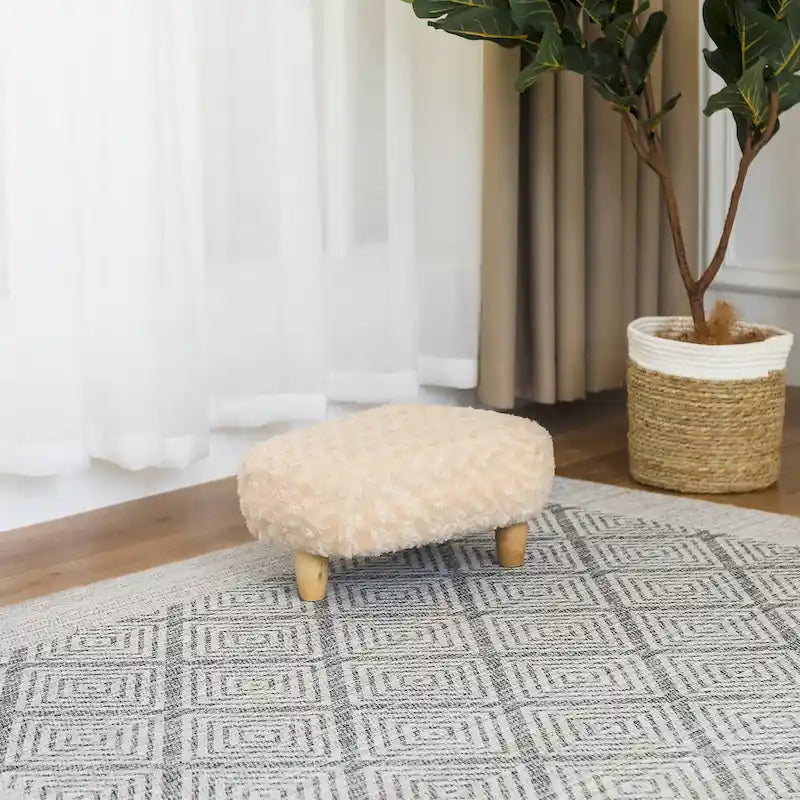 U-Shape Fabric Ottoman Footstool with Wood Legs