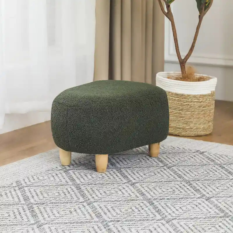 U-Shape Fabric Ottoman Footstool with Wood Legs