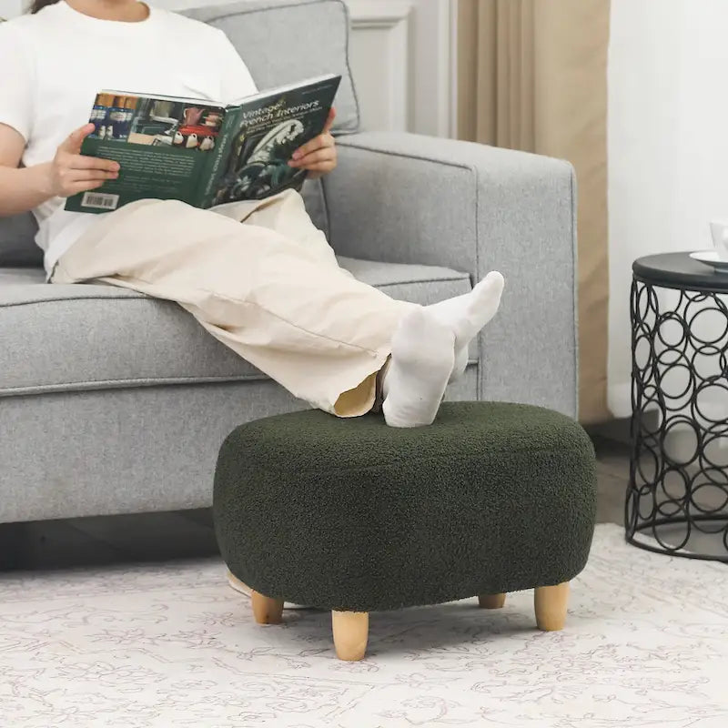 U-Shape Fabric Ottoman Footstool with Wood Legs