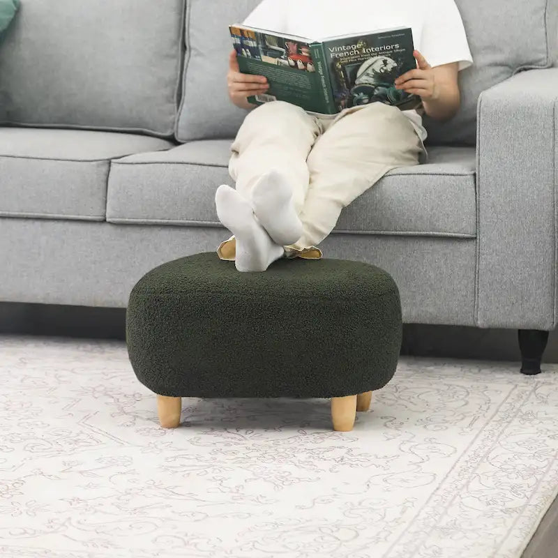 U-Shape Fabric Ottoman Footstool with Wood Legs