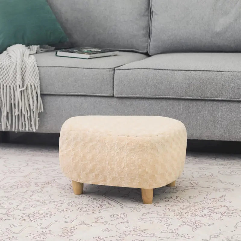 U-Shape Fabric Ottoman Footstool with Wood Legs