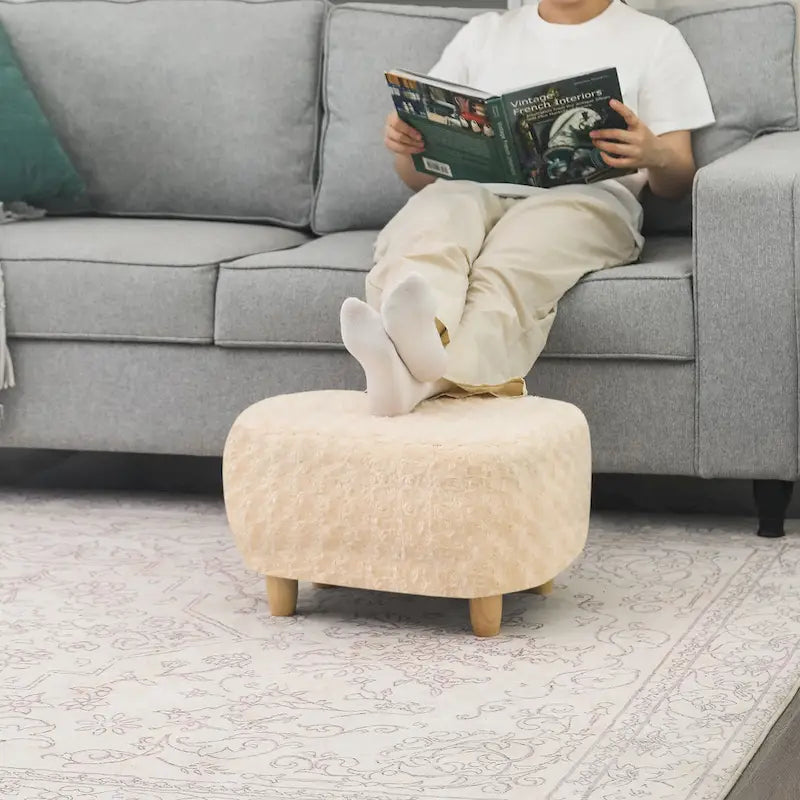U-Shape Fabric Ottoman Footstool with Wood Legs