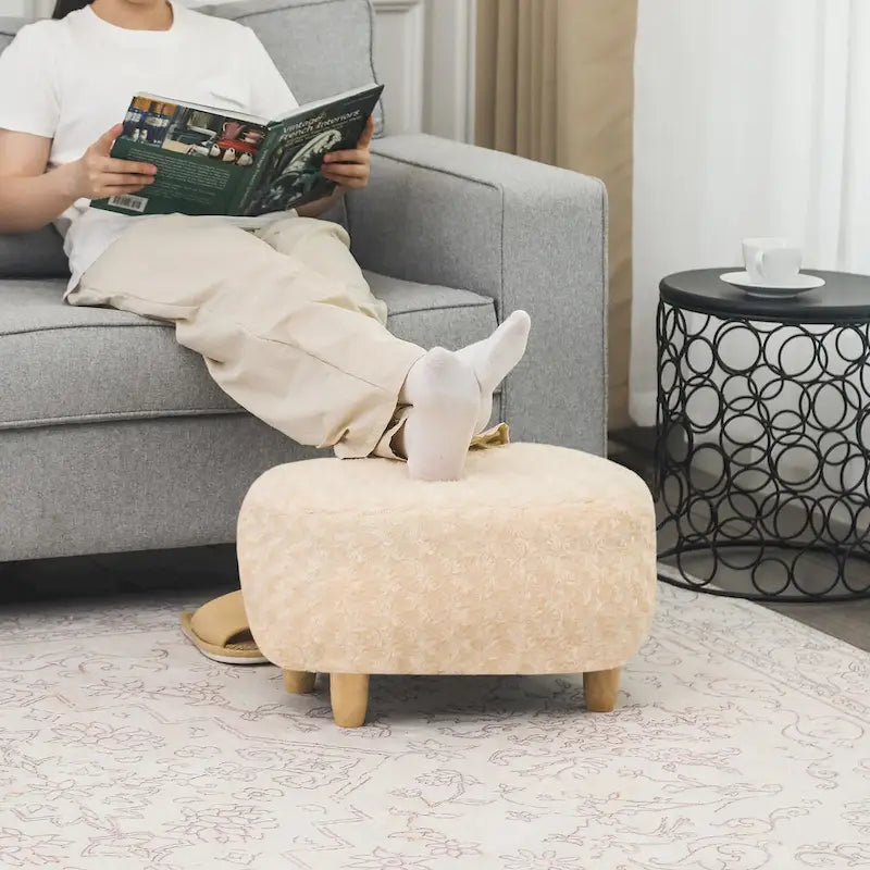 U-Shape Fabric Ottoman Footstool with Wood Legs