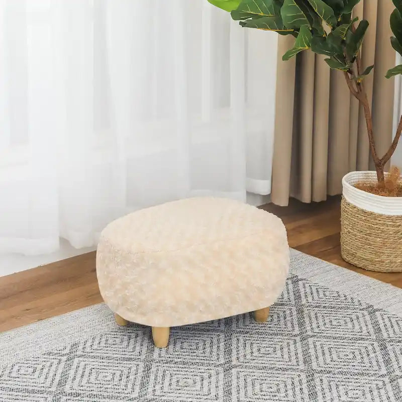 U-Shape Fabric Ottoman Footstool with Wood Legs
