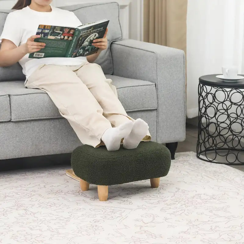 U-Shape Fabric Ottoman Footstool with Wood Legs