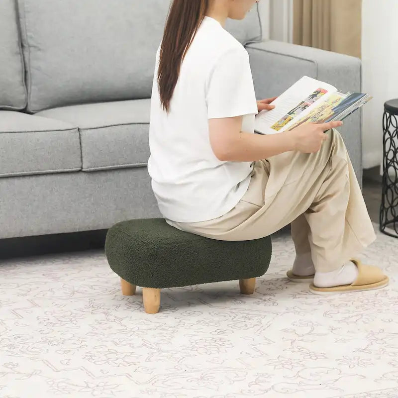 U-Shape Fabric Ottoman Footstool with Wood Legs