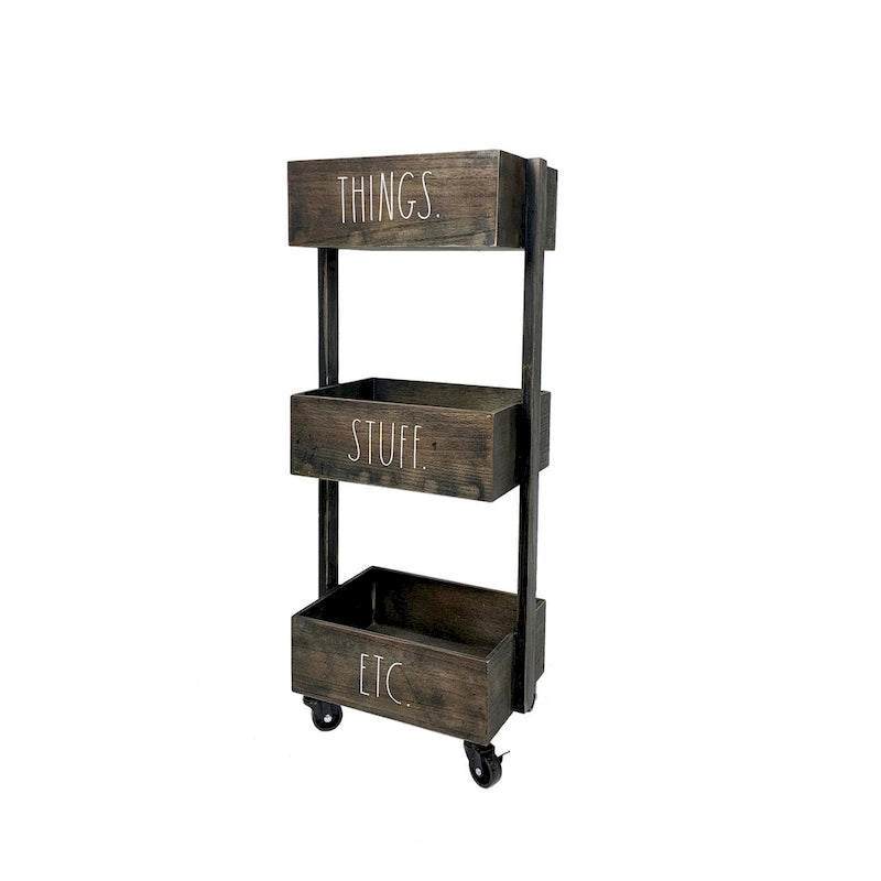 3-Tier Rolling Storage Cart with Metal Baskets & Locking Wheels