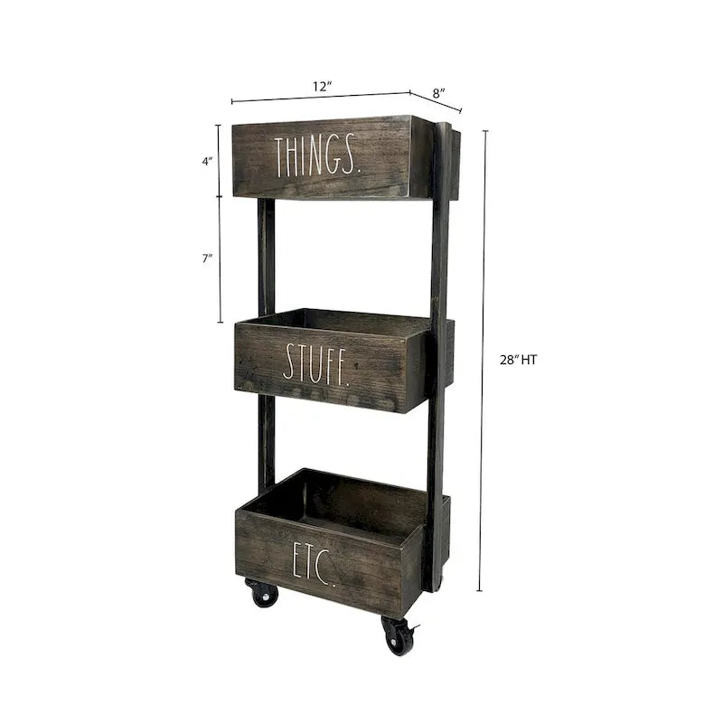 3-Tier Rolling Storage Cart with Metal Baskets & Locking Wheels