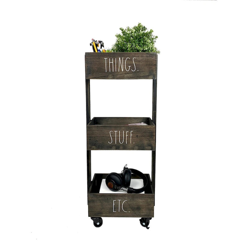 3-Tier Rolling Storage Cart with Metal Baskets & Locking Wheels