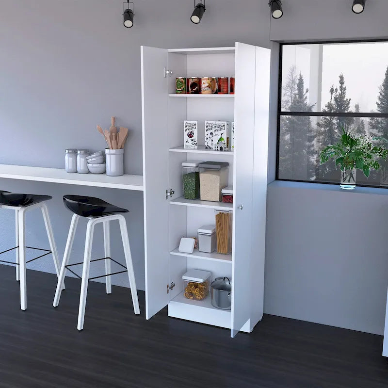 Armoire de rangement haute à double porte avec 5 étagères intérieures