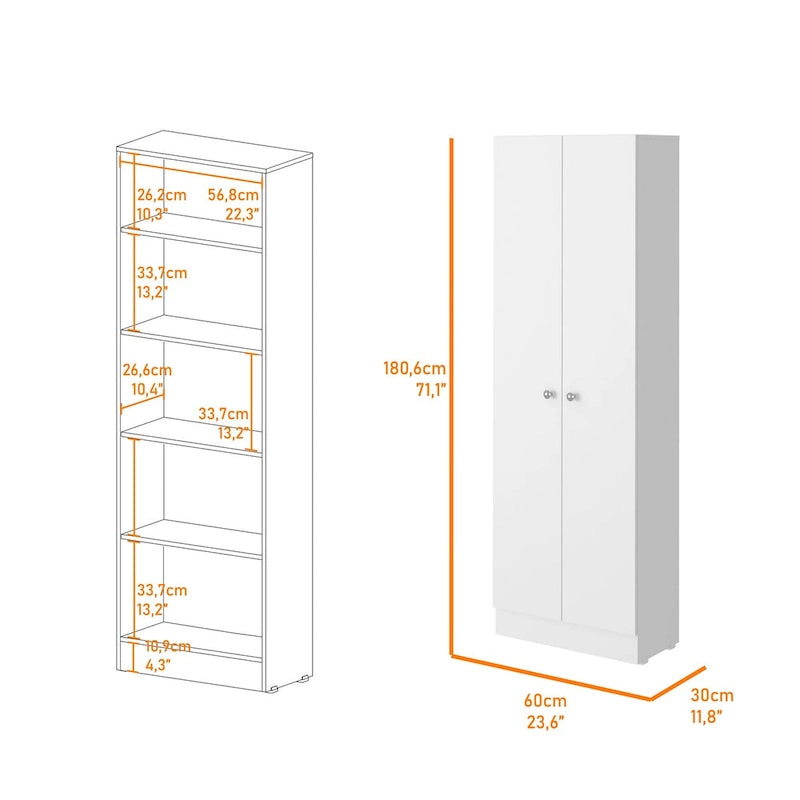 Armoire de rangement haute à double porte avec 5 étagères intérieures
