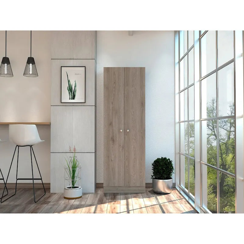 Armoire de rangement haute à double porte avec 5 étagères intérieures