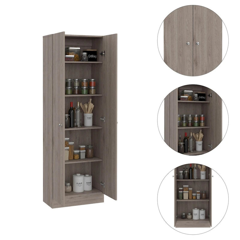 Armoire de rangement haute à double porte avec 5 étagères intérieures