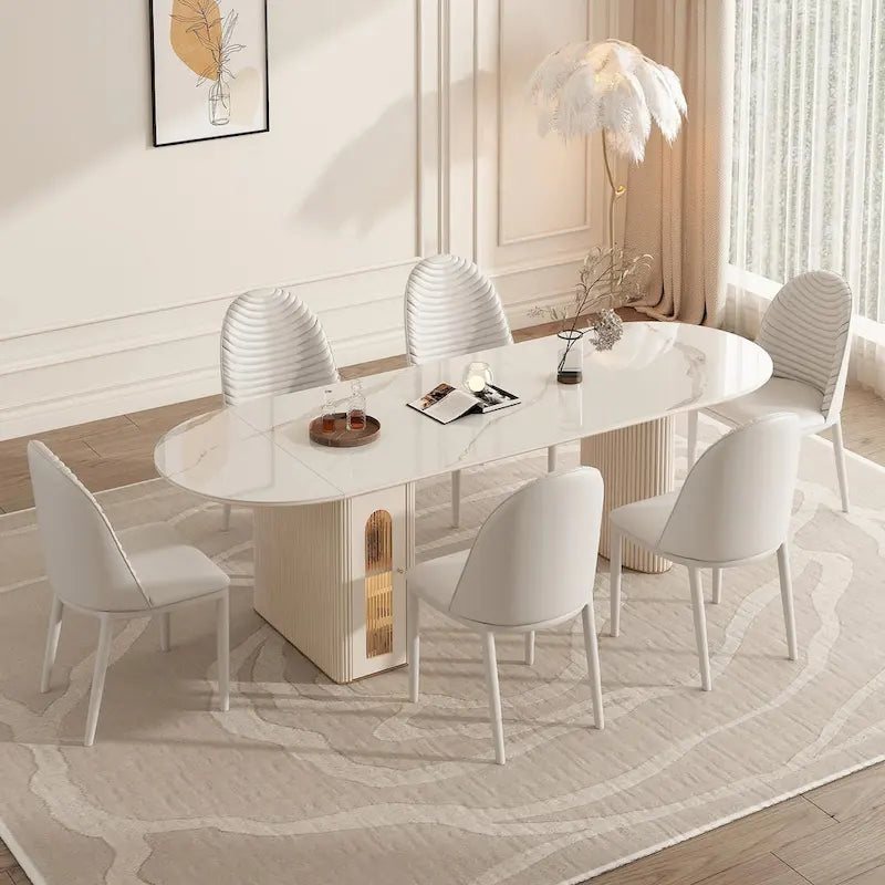 Extendable Oval Sintered Stone Dining Table with Built-In Storage