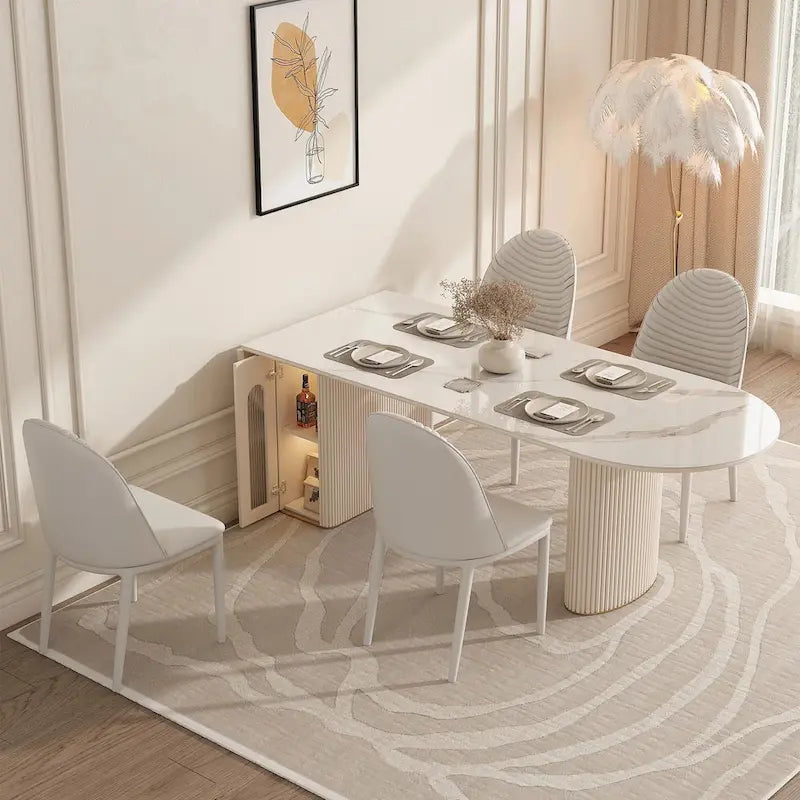 Table à manger ovale extensible en pierre frittée avec rangement intégré
