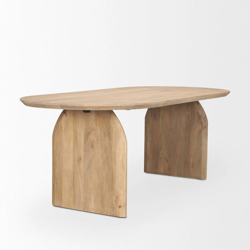 Oval Solid Mango Wood Dining Table with Arched Legs — Seats 6