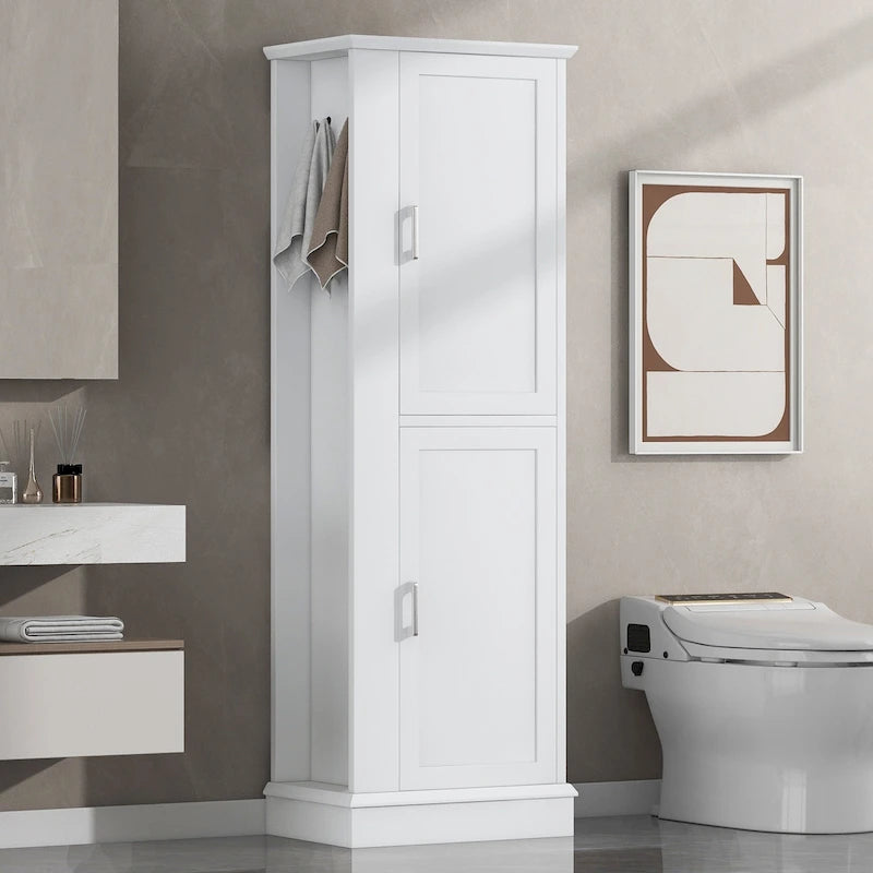 Freestanding Bathroom Storage Cabinet with Adjustable Shelves & Side Hook