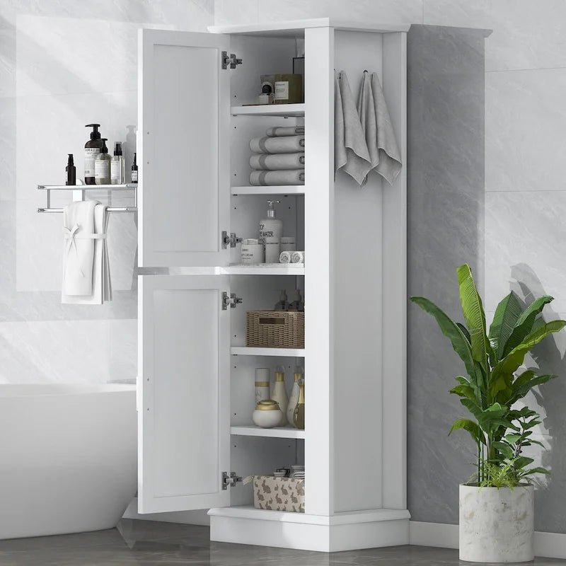 Freestanding Bathroom Storage Cabinet with Adjustable Shelves & Side Hook