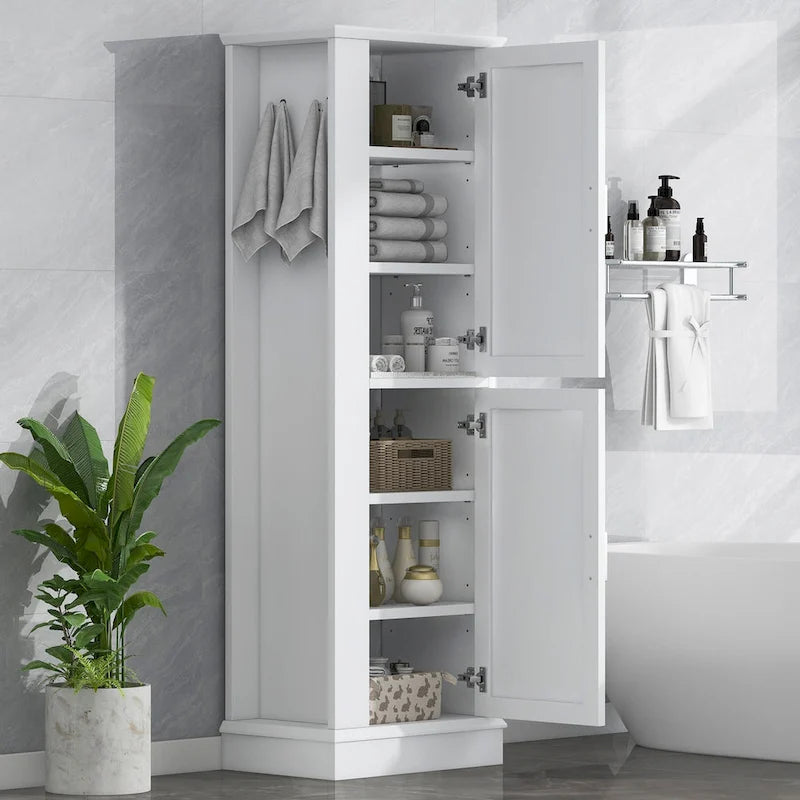 Freestanding Bathroom Storage Cabinet with Adjustable Shelves & Side Hook