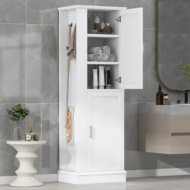Freestanding Bathroom Storage Cabinet with Adjustable Shelves & Side Hook