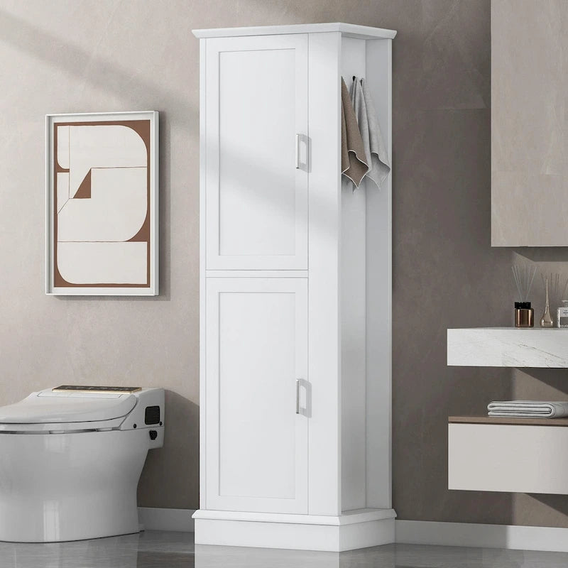 Freestanding Bathroom Storage Cabinet with Adjustable Shelves & Side Hook