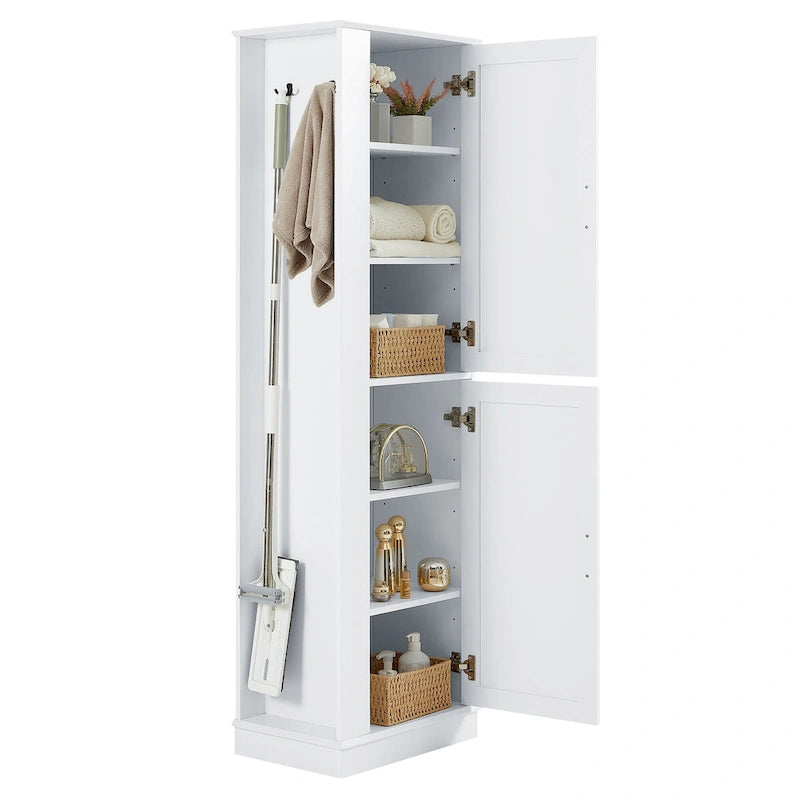 Freestanding Bathroom Storage Cabinet with Adjustable Shelves & Side Hook