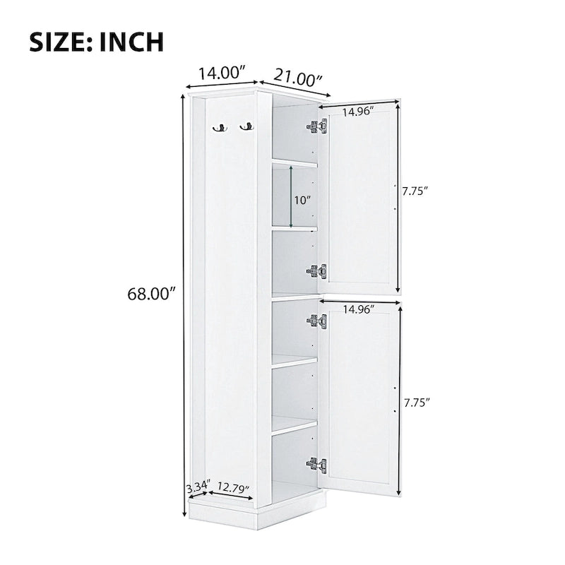 Freestanding Bathroom Storage Cabinet with Adjustable Shelves & Side Hook