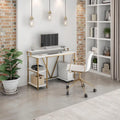 Industrial Writing Desk with Dual-Layer Hutch & Side Shelves