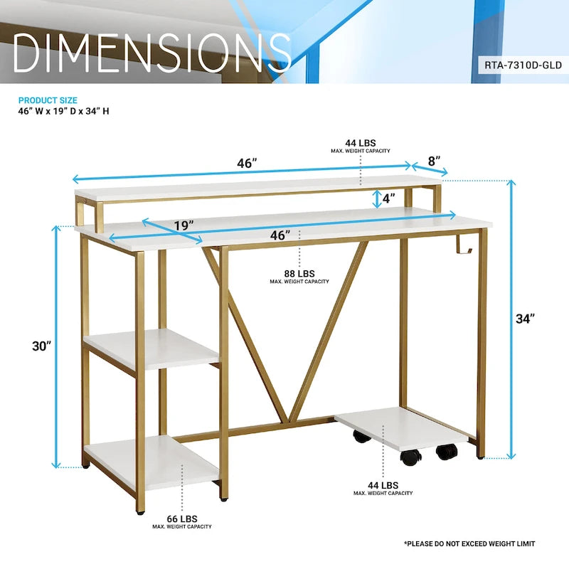 Industrial Writing Desk with Dual-Layer Hutch & Side Shelves