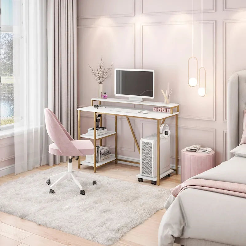 Industrial Writing Desk with Dual-Layer Hutch & Side Shelves