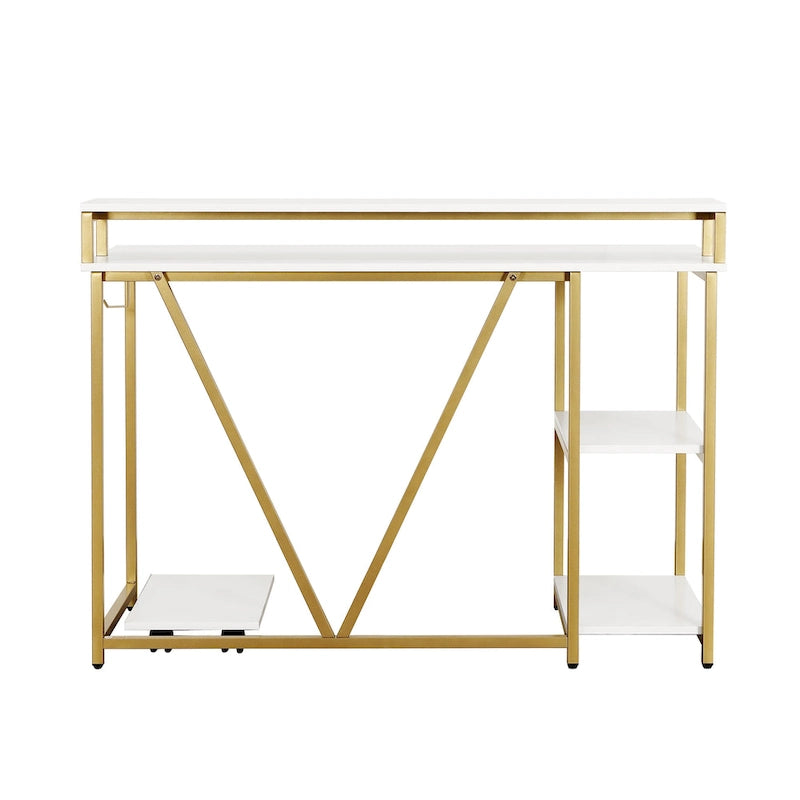 Industrial Writing Desk with Dual-Layer Hutch & Side Shelves
