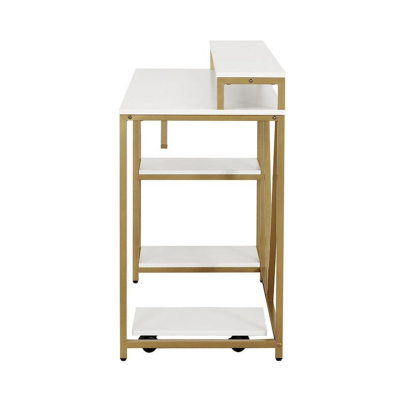 Industrial Writing Desk with Dual-Layer Hutch & Side Shelves