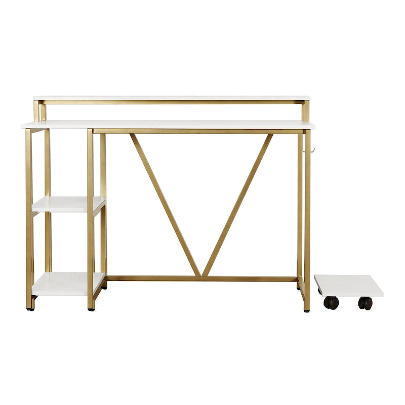 Industrial Writing Desk with Dual-Layer Hutch & Side Shelves
